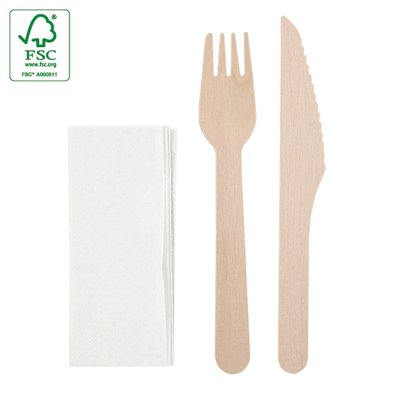 Producto Set 2 Cubiertos Madera con Servilleta