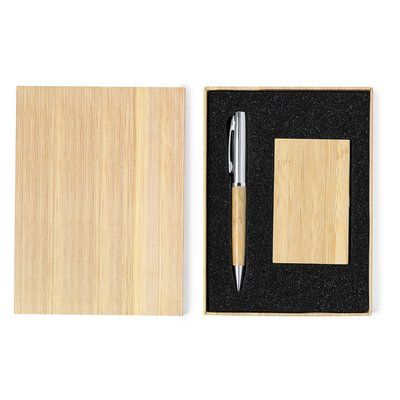 Producto Set de bolígrafo y tarjetero de bambú