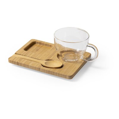 Producto Set con Taza Cristal 180ml y Cuchara Bambú