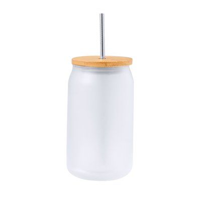 Producto Tarro de Sublimación 400 ml Tapa Bambú Pajita Acero