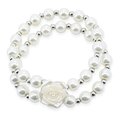 Pulsera Doble Bolitas Perla y Rosa de Cristal
