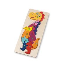 Puzzle Dinosaurio Numerado en Madera Pino Natural Claro