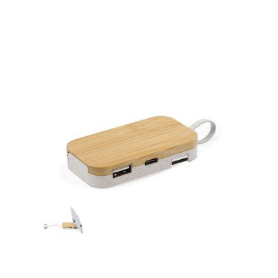 Puerto USB soporte móvil bambú dual 3 puertos