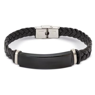 Pulsera Trenzada Negra con Placa Acero