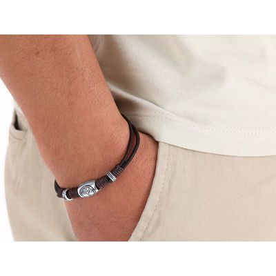 Pulsera de piel marrón Abalorios