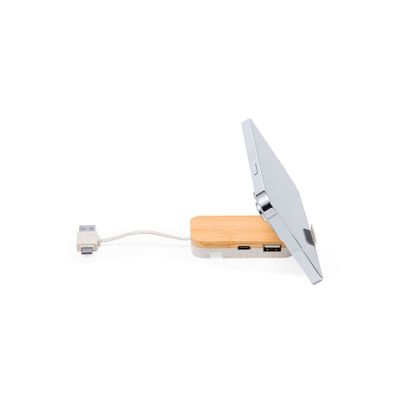 Puerto USB soporte móvil bambú dual 3 puertos