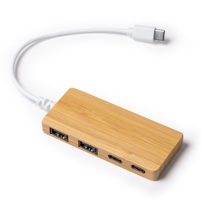 Puerto USB de bambú con dos salidas