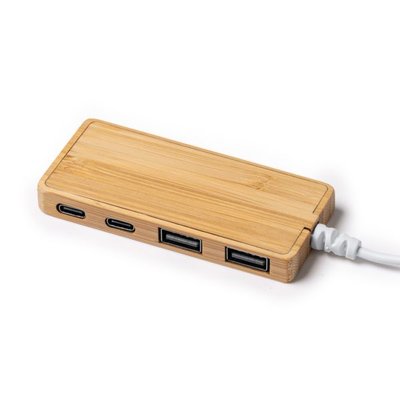Puerto USB de bambú con dos salidas
