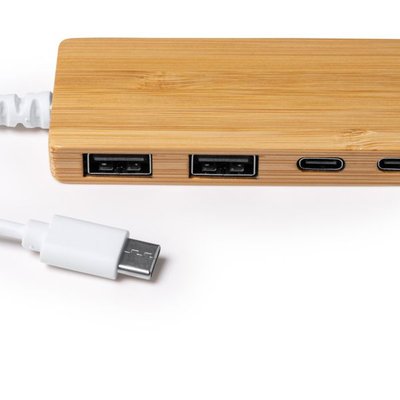Puerto USB de bambú con dos salidas