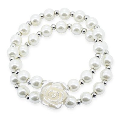 Pulsera Doble Bolitas Perla y Rosa de Cristal