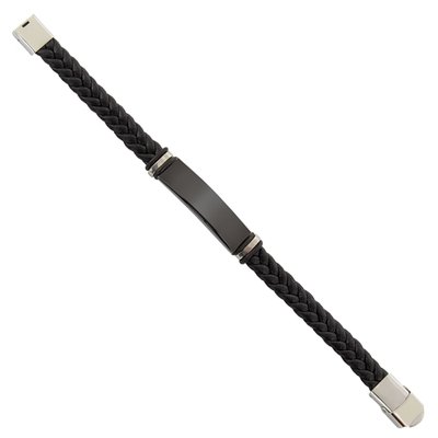 Pulsera Trenzada Negra con Placa Acero