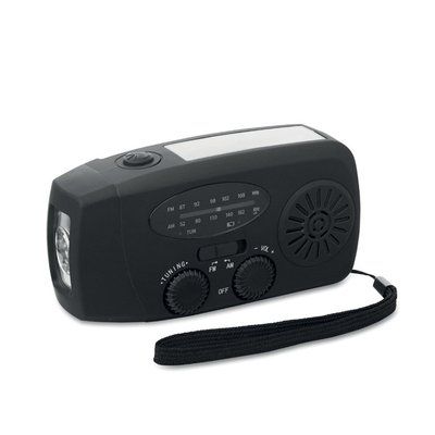 Radio portátil con linterna y power bank Negro