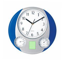 Reloj de pared con termómetro y medidor de humedad | Centrado en al zona inferior entre los dos esferas | 40 x 50