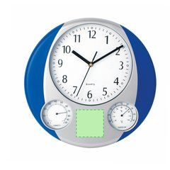 Reloj de pared con termómetro y medidor de humedad | Centrado en al zona inferior entre los dos esferas | 65 x 65