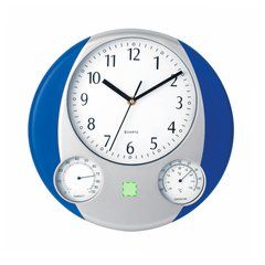 Reloj de pared con termómetro y medidor de humedad | Parte frontal, zona inferior | 20 x 20