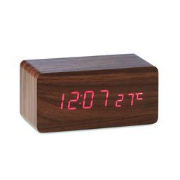 Reloj con carga inalámbrica en efecto madera de chapa Marrón