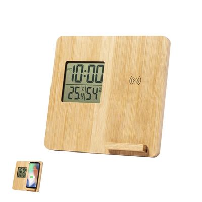 Reloj Estación y Soporte Cargador 10W Bambú