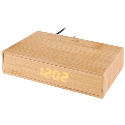 Reloj Alarma Cargador Inalámbrico 5W Bambú