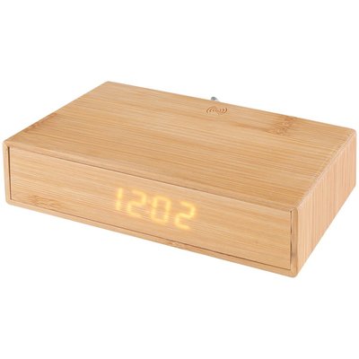 Reloj Alarma Cargador Inalámbrico 5W Bambú