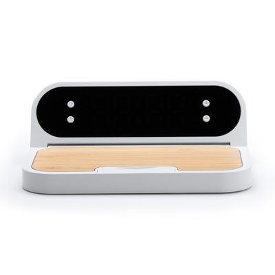 Reloj cargador inalámbrico con alarma y soporte plegable Blanco