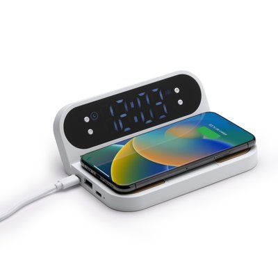 Reloj cargador inalámbrico con alarma y soporte plegable