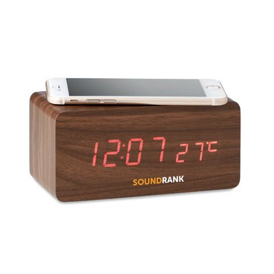 Reloj despertador efecto madera con cargador inalámbrico