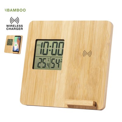 Reloj Estación y Soporte Cargador 10W Bambú