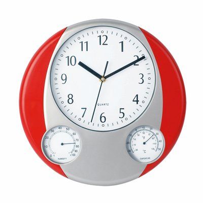 Reloj de pared con termómetro y medidor de humedad Rojo