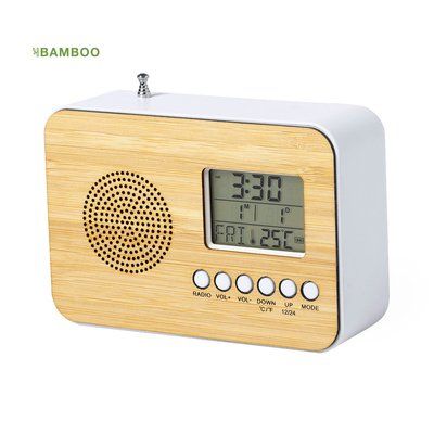 Reloj y radio con 5 funciones y frontal de bambú