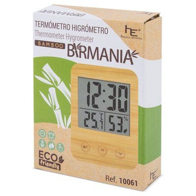 Reloj Termómetro Higrómetro en Bambú