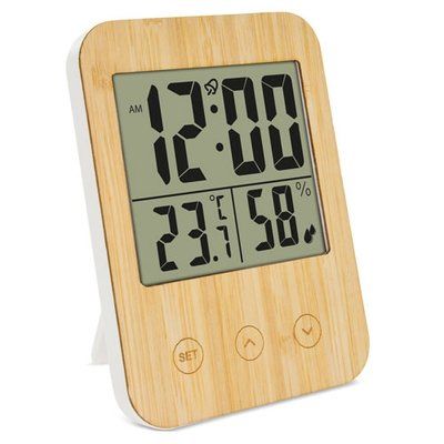 Reloj Termómetro Higrómetro en Bambú