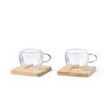 Set Tazas Doble Cristal y Posavasos Bambú