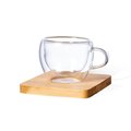 Set Tazas Doble Cristal y Posavasos Bambú