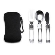Set de 3 cubiertos plegables de acero Negro Talla Única Adulto
