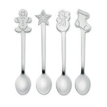 Set 4 Cucharas Té Navideñas Plata Mate
