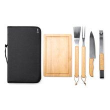Set barbacoa con accesorios de acero inox y madera Crudo