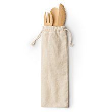 Set de cubiertos de bambú con funda Crudo