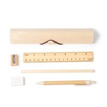 Set de escritura en estuche de madera natural Crudo Tinta Azul