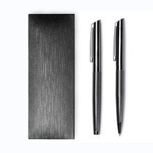Set roller y portaminas metal oscuro con estuche Negro Tinta Azul