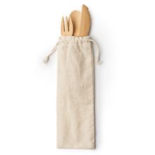 Set de cubiertos de bambú con funda Crudo