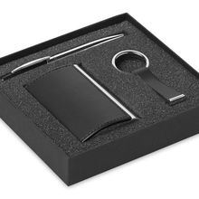Set de regalo con bolígrafo, llavero y tarjetero metálico Negro