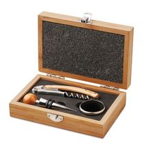 Set de vino en caja ecológica de bambú con 3 piezas Madera