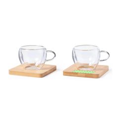 Set Tazas Doble Cristal y Posavasos Bambú | Posavasos 2 Cara A | 50 x 15