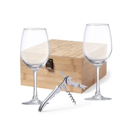 Set de Vino con Copas y Estuche Bambú