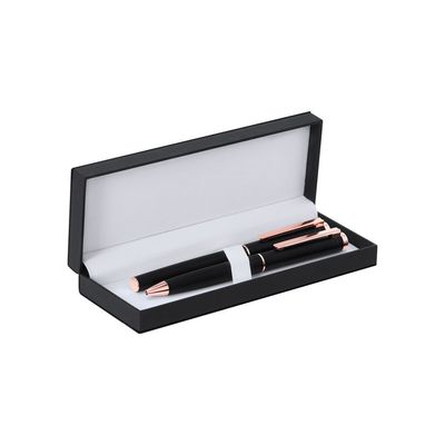 Set de bolígrafo y roller Estuche piel Neg