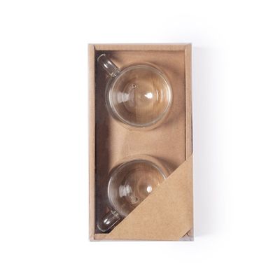 Set Tazas Doble Cristal y Posavasos Bambú