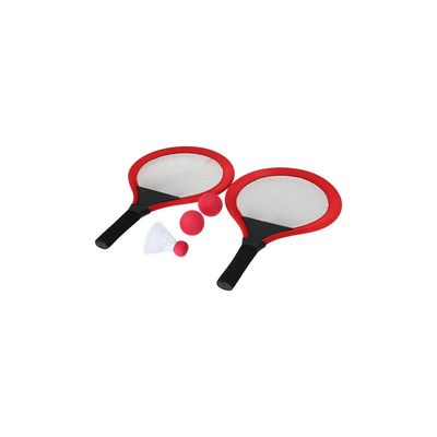 Set de juegos con raquetas pelotas y pluma