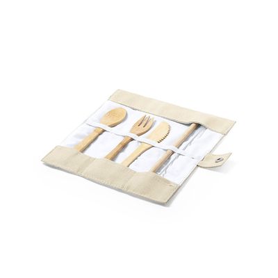 Set Cubiertos Bambú con Funda Canvas