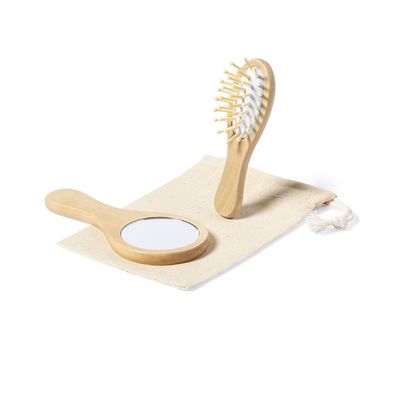 Set Espejo y Cepillo de Madera