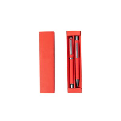 Set bolígrafo y roller acabado goma Roj